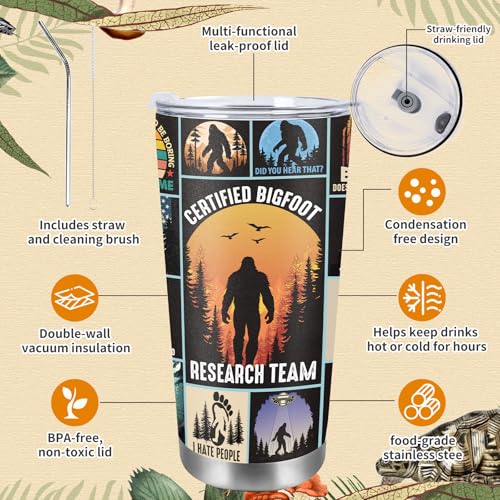 Image of AFRITEE Big Foot Lover Gift - Mysterious Animals Bigfoot 16 oz Tumbler Cups with Lids and Straws, Funny Iced Coffee Tumbler Creative Gift for Friends Who Love Outdoor Adventure