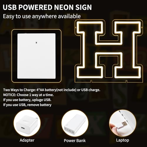 Image of Light Up Letters H, Led Marquee Letter Lights Neon Sign, 13 inch Height Decorative Lighted Alphabet Number, Battery /USB Powered Led Letters Lights for Wedding, Birthday, Party, Christmas or Home Decor