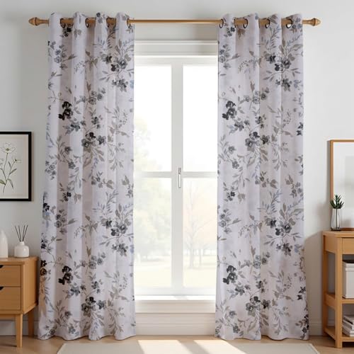 Image of LINENWALAS Cotton Sheer Curtains for Window - Light Filtering 5 Feet Set of 2, Aesthetic Cafe Curtain Floral Printed Drapes with Grommet Hanging - (L 5FT x W 4.5FT, Smoky Florals)