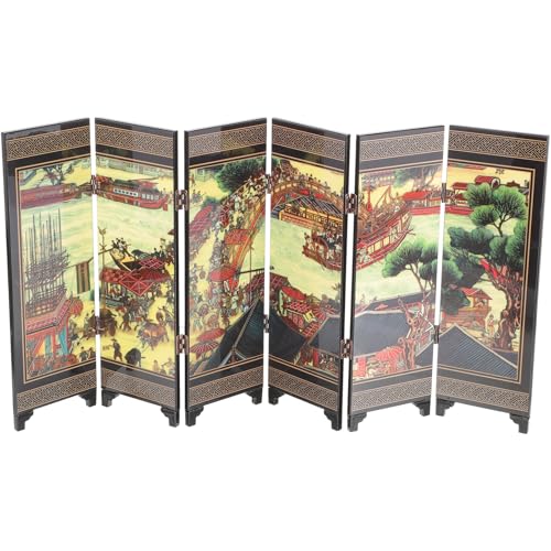 Toyvian Mini Biombo Plegable de Madera Estilo Chino Antiguo, Separador de Ambientes Pequeño de 6 Paneles para Decoración de Salón, Dormitorio o Escritorio, Adorno Decorativo Tradicional