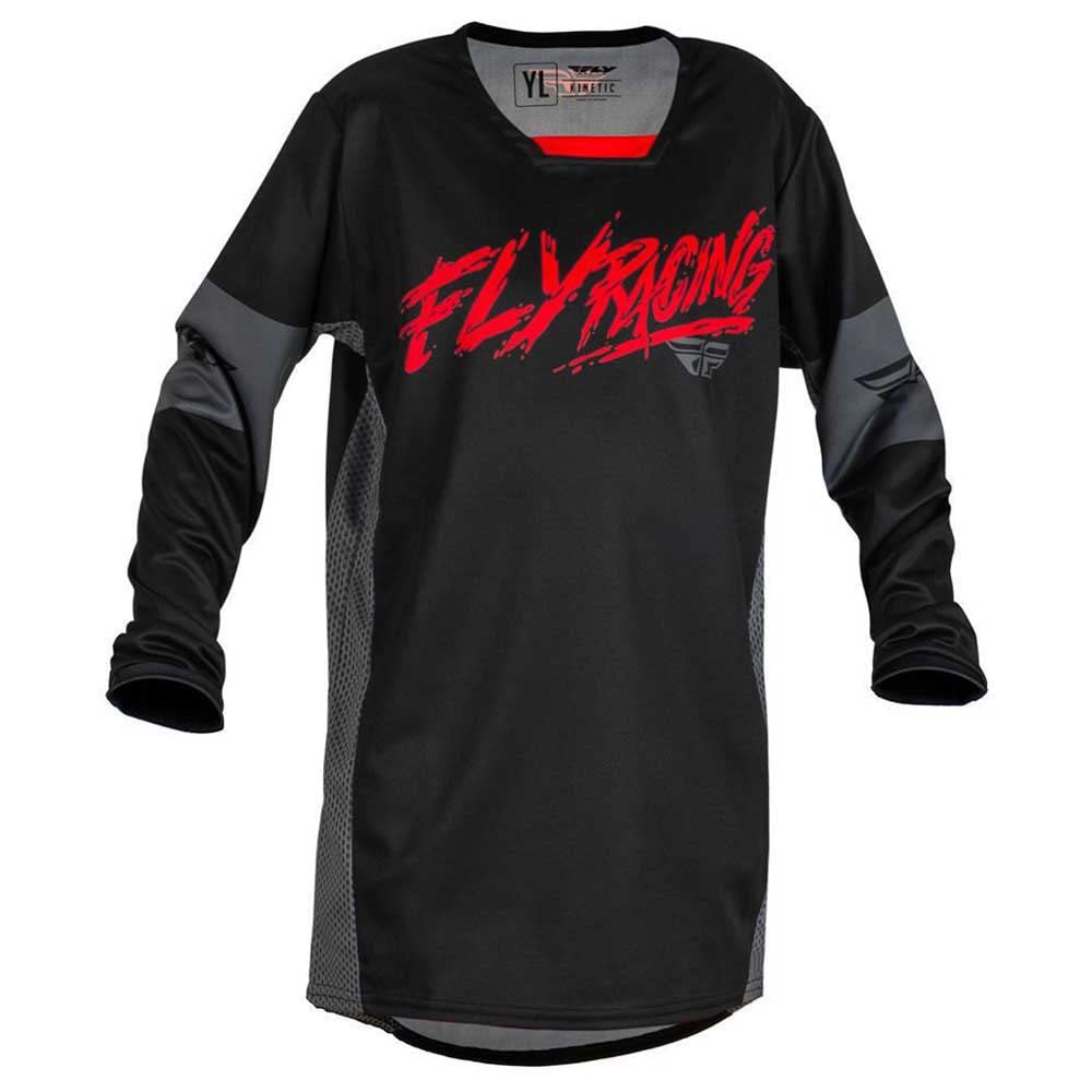 Fly Racing Mens Youth Kinetic Khaos Jersey Black/Red/Grey Yx, Black/Red/Grey, X-Large US