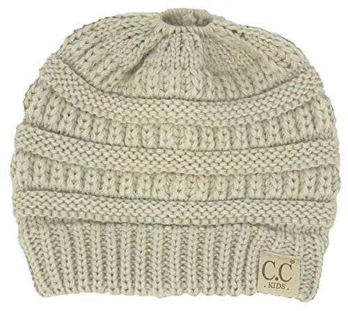 Image of Funky Junque BeanieTail Children's Ponytail Messy Bun Beanie Solid Ribbed Hat