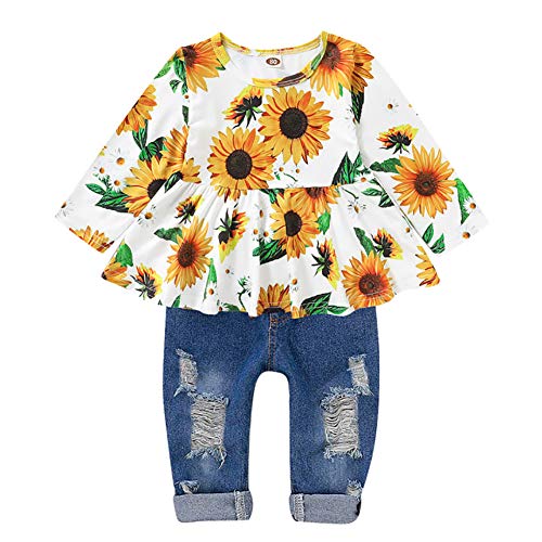 CARETOO Girls Clothes Outfits, Cute Baby Girl Floral Long Sleeve Pant Set Flower Ruffle Top CARETOO Girls Clothes Outfits, Cute Baby Girl Floral Long Sleeve Pant Set Flower Ruffle Top