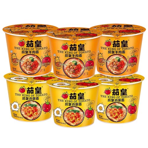 皇番茄蛋面 方便面 樽詰めインスタントラーメン インスタントラーメン トマト麺 新疆トマト 甘酸っぱくておいしい 濃厚スープ包み 泡面 即席麺 即席ビーフン 中国ラーメン 速食拉面 拉面?面 休?零食 方便速食 米粉 米? 杯面桶面 中華食材 (2種類の味