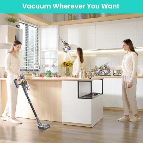 Belife Cordless Vacuum Cleaner, 38Kpa 450W Stick Vacuum Cleaners for Home Carpet Hardwood Floor, Wireless Household Vaccum for Pet Hair with Led Touch Display, Up to 45mins Runtime(Gold)