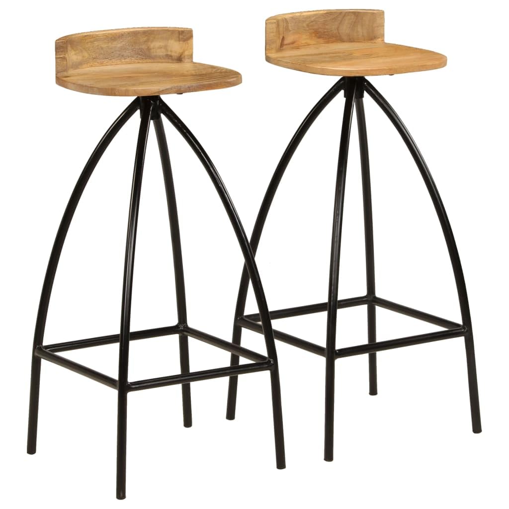 Tabouret de bar 40x40x82 cm en manguier et acier : lot de 2 chaises hautes minimalistes