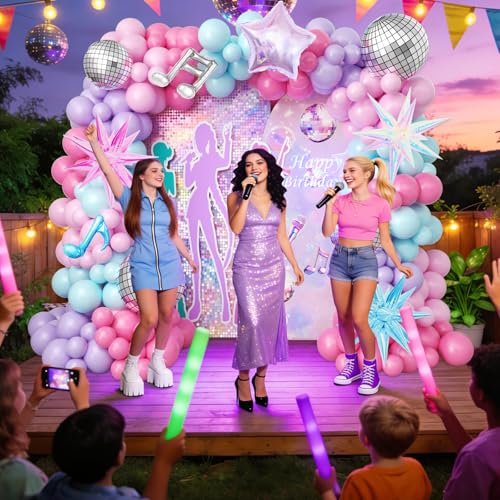 Image of JOGAMS169Pcs Kpop Music Hunter Balloons Arch Kit,Disco Balloon Arch Kit with Iridescent Star Music Note Disco Ball Balloons for Karaoke Songstar Fans Birthday Bachelorette Prom Party Decor