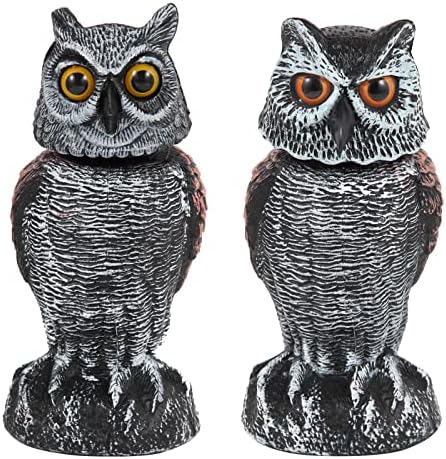 best bird deterrent for trees that actually work to keep your garden safe 6 Hedoc 2 Pack Fake Owl Decoys to Scare Birds Away, Rotating Head Bird Deterrents, Nature Enemy Scarecrow Plastic Statues, Pest Repellent for Gardens and Patios
