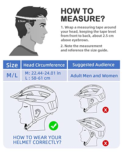 Funwict Casco Bici Per Uomo Donna Adulti, Leggero Casco Bici Da Corsa Con Visiera Magnetici Staccabili E Luce Led, Regolabile Caschetto Bici 57-61 Cm - 6