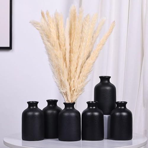 Miniatura 6 de Juego de 6 jarrones de cerámica negra  Jarrón pequeño negro impermeable, jarrones negros de granja, decoración del hogar, decoración de sala de