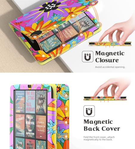 Image of MoKo Case for 7 inch /6.8 inch Kindle Paperwhite(12th /11th Gen-2024 /2021) and Kindle Colorsoft Signature Edition, Slim PU Shell Cover Case with Auto-Wake /Sleep for Kindle Paperwhite 2024, Campus Flowers