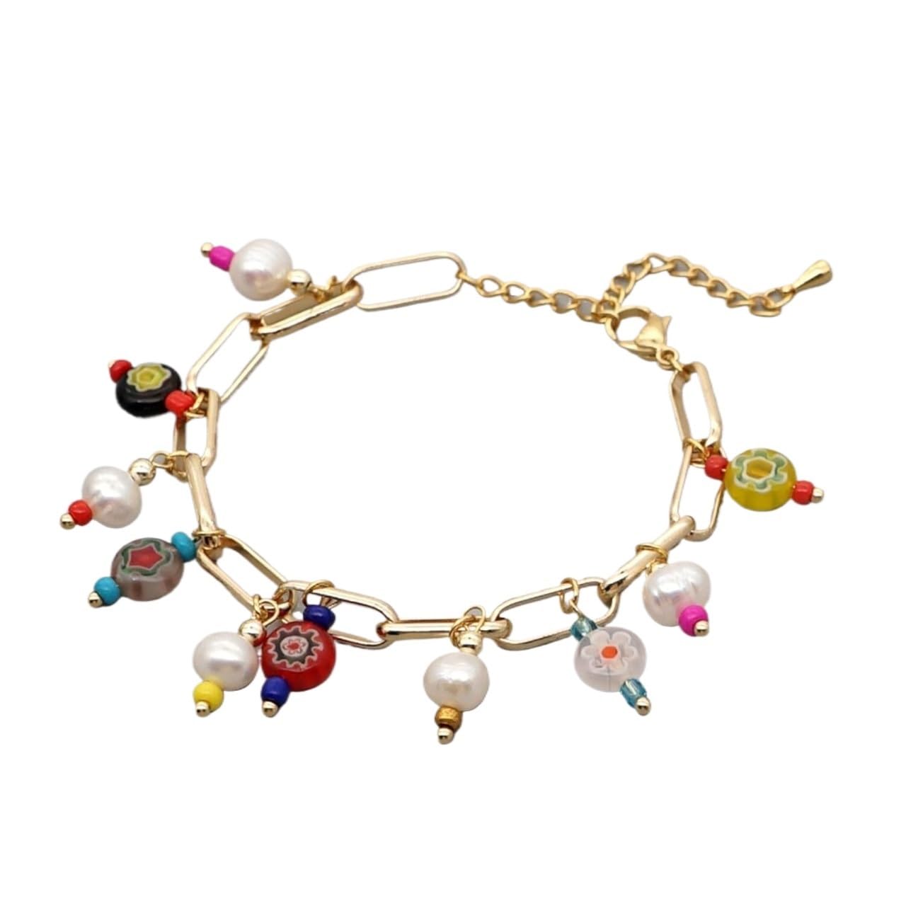 BCJMKDX bohemian bracelet, Pearl Charm Bracelet Jewelry for Ladies Perlen Armband Gold Plated Link Chain Jewellery Bohemian Bracelets