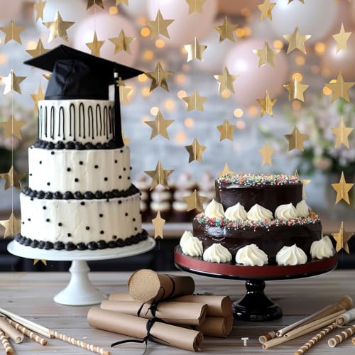Image of Spakon 65 Feet Glitter Star Paper Garland Banner Hanging Decoration Star Streamers Double Side 2026 Graduation Decorations for Wedding Birthday Festival New Year Party Decoration(Champagne Gold)