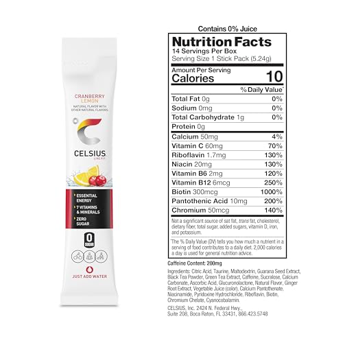 Image of CELSIUS On The Go Cranberry Lemon, Sugar Free Energy Drink Mix (14 Sticks per Pack)