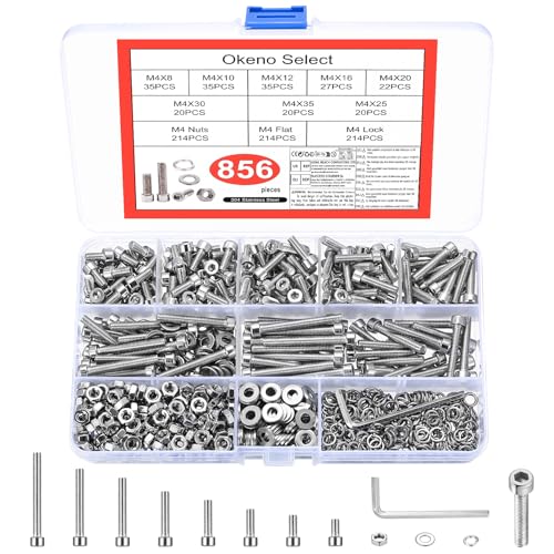 856 Stk M4 Schrauben Set Sechskantschrauben mit Muttern Set Zylinderschrauben mit Innensechskant Schrauben Muttern Sets Edelstahl Gewindeschrauben Maschinenschrauben mit Unterlegscheiben Sortiment