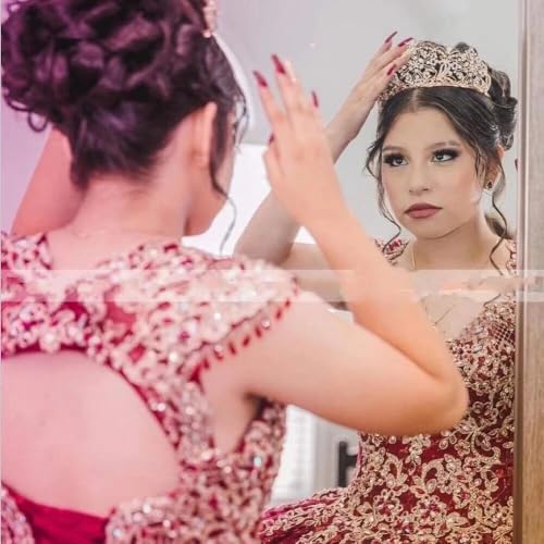 Gliter Tulle Gold Applique Beading Cap Sleeves Wedding Dresses Ball Gown Long Train Corst Back 20254