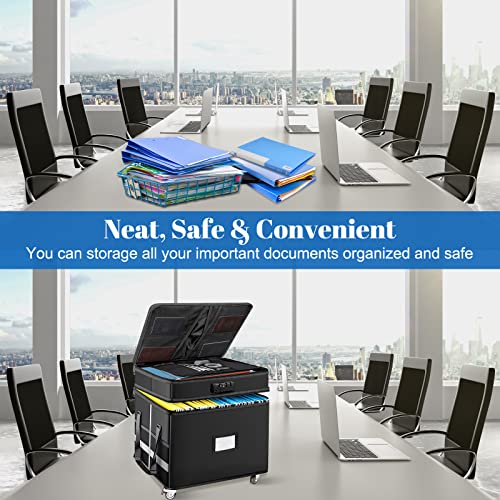 Fireproof Document Box With Lock, 2 Layer File Organizer Box With Wheels, Collapsible Fireproof Safe File Box Document Organizer For Home Office,Rolling File Cabinet For Hanging Letter/Legal Folder #TOP6