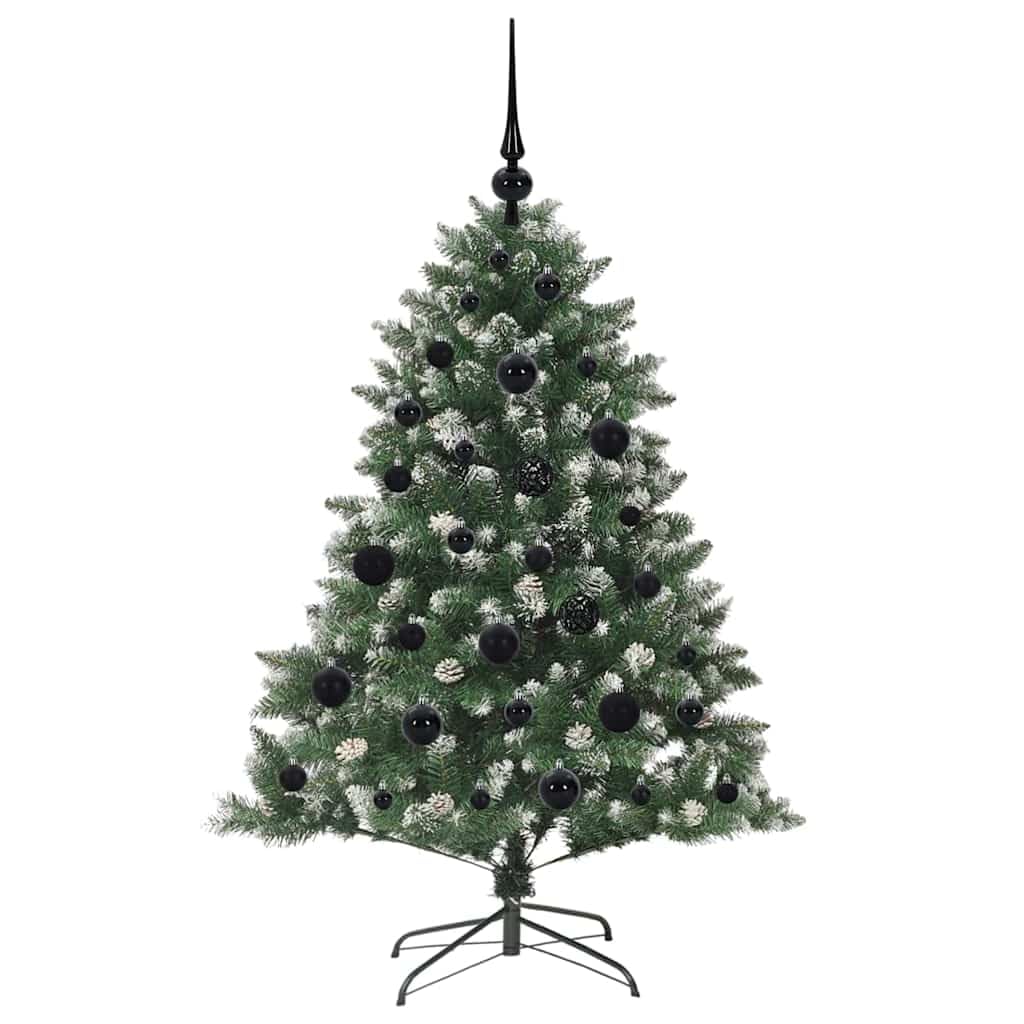 Sapin de Noël artificiel vert 120 cm avec 150 LED blanc chaud PVC et acier Support pliable pour intérieur et extérieur Décoration festive