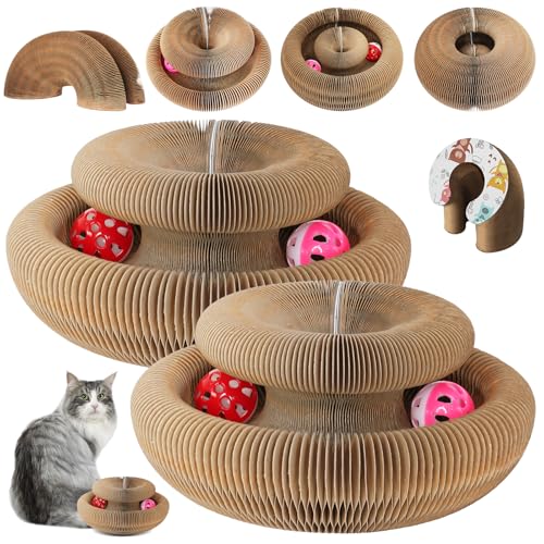 2 Stück Magic Organ Cat Scratching Board, 2-in-1Katzen Kratzbrett, Cat Kratzbrett mit Glöckchen, Magische Orgel Katzenkratzbrett mit Ball Intelligenzspielzeug für Katzen Katzenzubehör