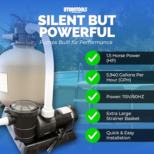 Image of Swimline Sand Filter Pump for Above Ground Pool - 24'', 1.5 THP, 4980 GPH Pump Flow Rate, 7 Way Multi Port Valve, Easy Installation