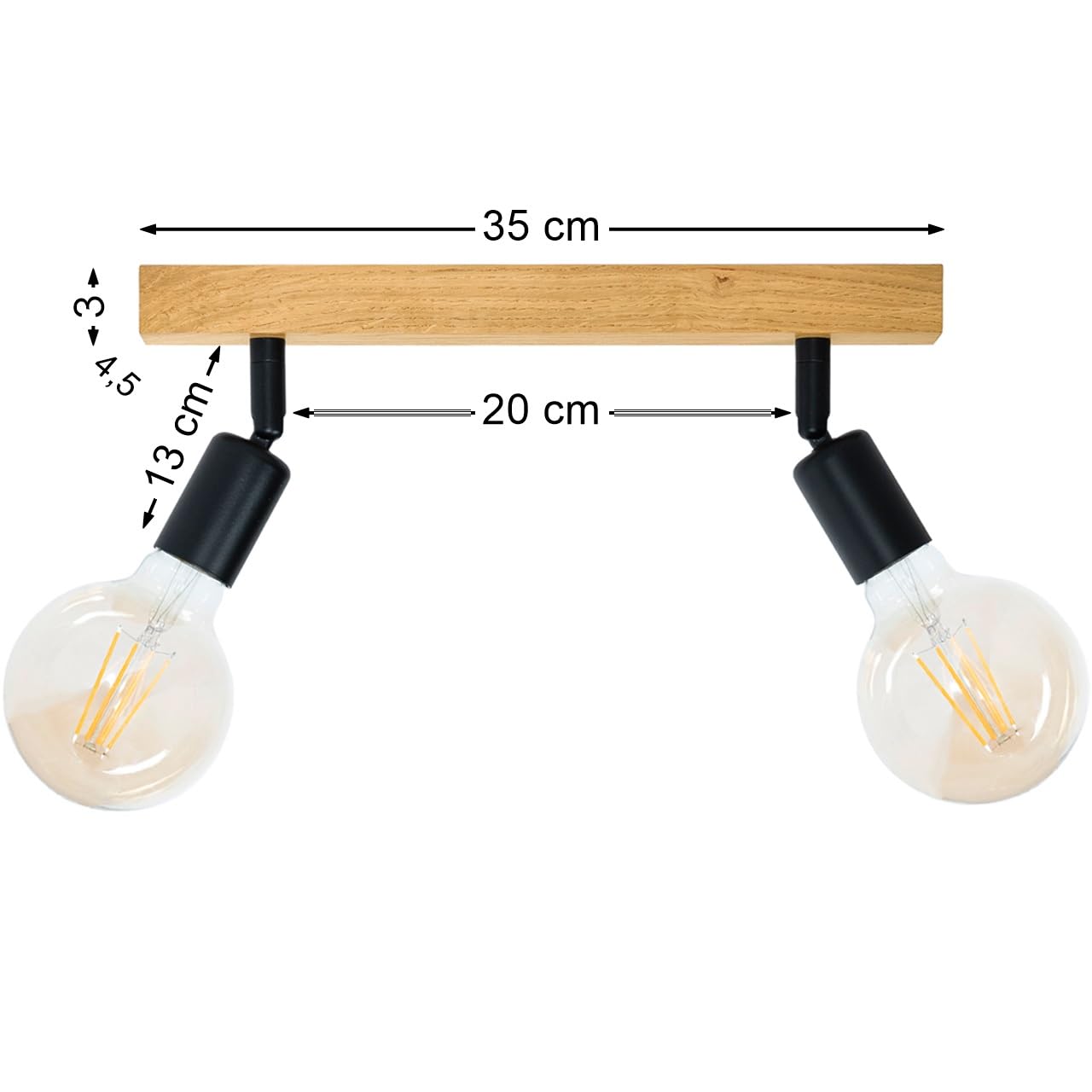 LED Wood Deckenstrahler 2 Flammig Schwenkbar - Handgefertigte Deckenlampe Vintage aus Eichenholz - E27 Deckenleuchte Industrial - Lampe Decke für Wohnzimmer, Schlafzimmer und Küche - Ohne Leuchtmittel