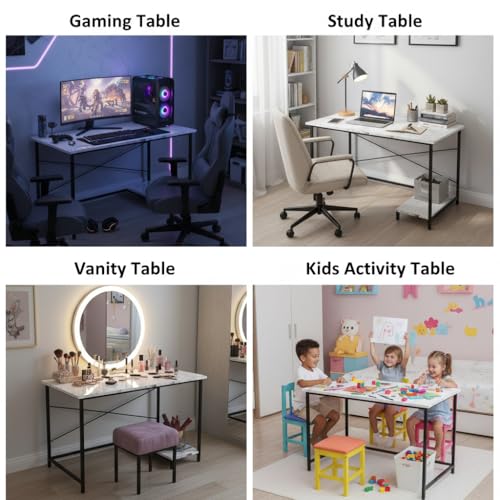 Image of RIZIK STORE Folding Study Table for Small Spaces | 36 x 24 Inch Computer Desk with Laminated Top & Metal Frame | Space-Saving Writing Desk for Home Office, Bedroom, Study & Kids Room (White & Black)