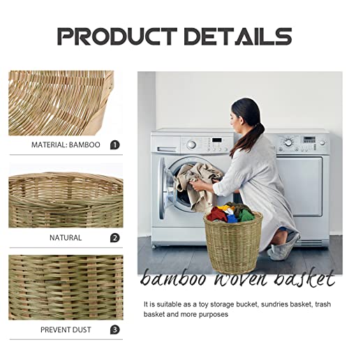 Image of PRETYZOOM Versatile Bamboo Woven Basket with Lid Multipurpose Storage for Trash Toys and Sundries Natural Material for Home Decoration Kitchen Bedroom Organizer