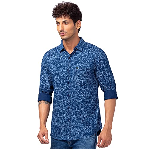 Image of Spykar Men's Slim Fit Flat Collar Full Sleeve Printed Casual Shirts