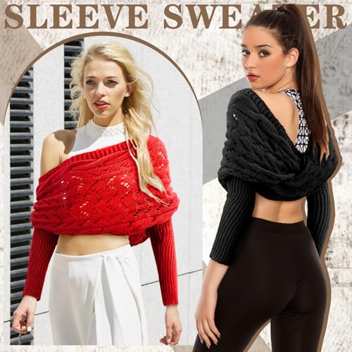 Image of Geyoga 2 Pcs Scarf with Sleeves for Women Knitted Wrap Sweater Scarf with Sleeves Shrugs for Women Wrap Shawl