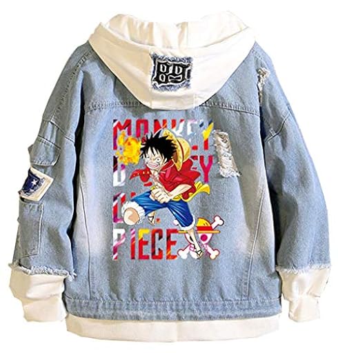 WANHONGYUE Anime One Piece Luffy Denim Jacket Chaqueta Vaquera Adulto Cosplay Jeans Hoodie Outwear Abrigo Azul 8 M | Ya disponible en tu tienda friki favorita! En mundofriki.es!