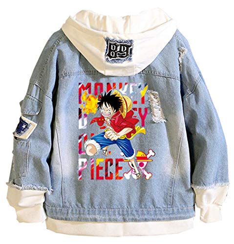 WANHONGYUE Anime One Piece Luffy Denim Jacket Chaqueta Vaquera