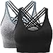 ANGOOL Damen Sport BH ohne Bügel Gepolstert Yoga Bra Kreuz Rücken Sport Bustier für Jogging Fitness , Schwarz+grau , M
