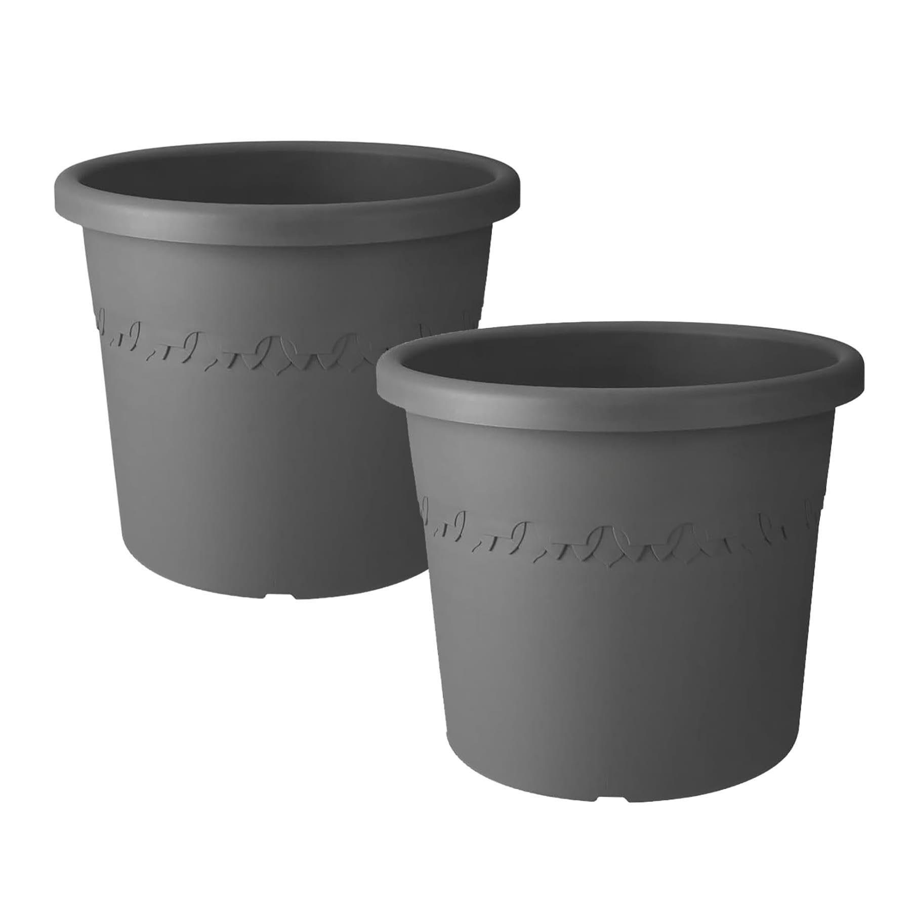 simpa 6L Algarve Plastic Outdoor Flower Planter Pots - Anthracite 20.5cm (H) x 25cm Dia - Set of 2 Pots