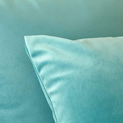 Image of Decorative Holland Velvet Cushion Square Pillow Covers Pillowcases for Sofa Bedroom with Invisible Zipper || (Aqua Green, Set of 5 Piece (16X16 Inches)