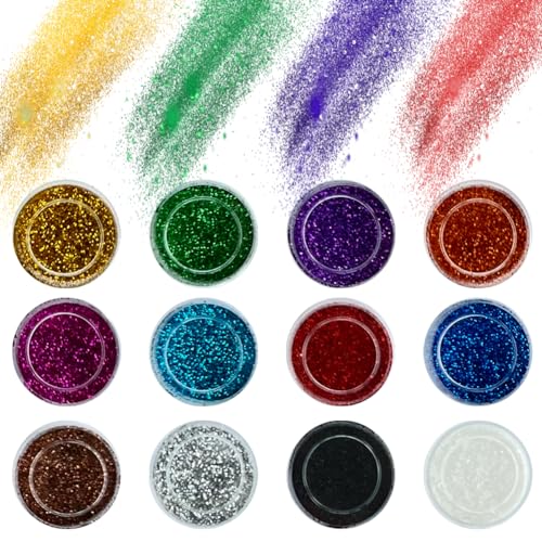 Extra Fine Glitter for Crafting NOCHME 12 Pots Nail Glitter Dust for Gel Polish Acrylic Body Glitter for Festival Face Makeup, Hair, Nail Art, Card Making, Scrapbooking, Christmas Party Decoration