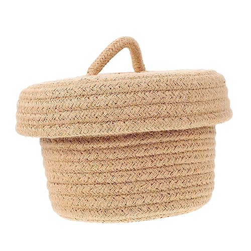 Abaodam コッロープ編み バスケット 収納ボックス リッド付き 編み込み収納バスケット 卓上 スナック 化粧品 仕け オーガナイザー デスク キッチン トイレ おもちゃ