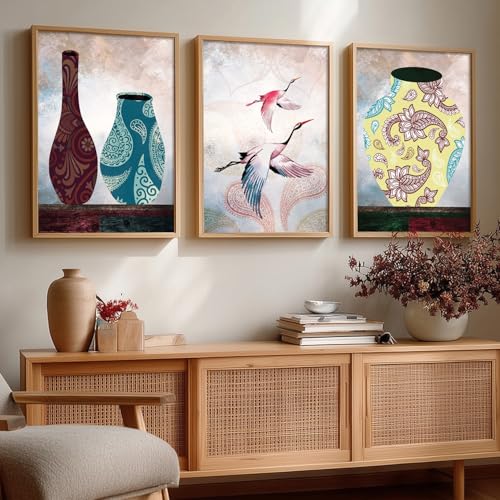 Image of kotart Set of 3 Framed Paintings for Wall Decoration Abstract Paintings Modern Art Wall Painting for Living Room Bedroom - Paintings with Frame (Art 9, 13x17 inch)