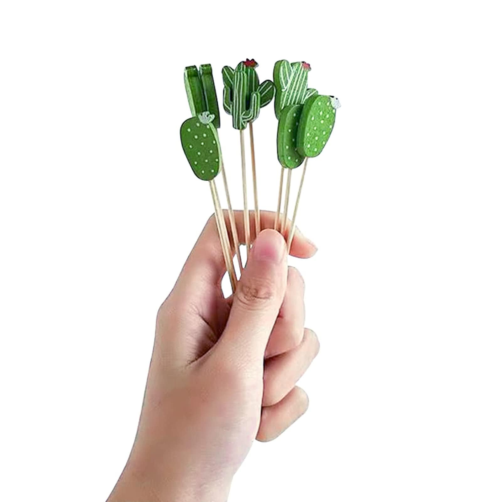 100 Stuzzicadenti Decorativi Cactus, Stecchini per Aperitivo Hawaii, Stuzzicadenti Cocktail in Legno, Stuzzicadenti per Feste, Decorazioni Cocktail, per Frutta, Dessert, Torte, Spuntino (Farbe-G)