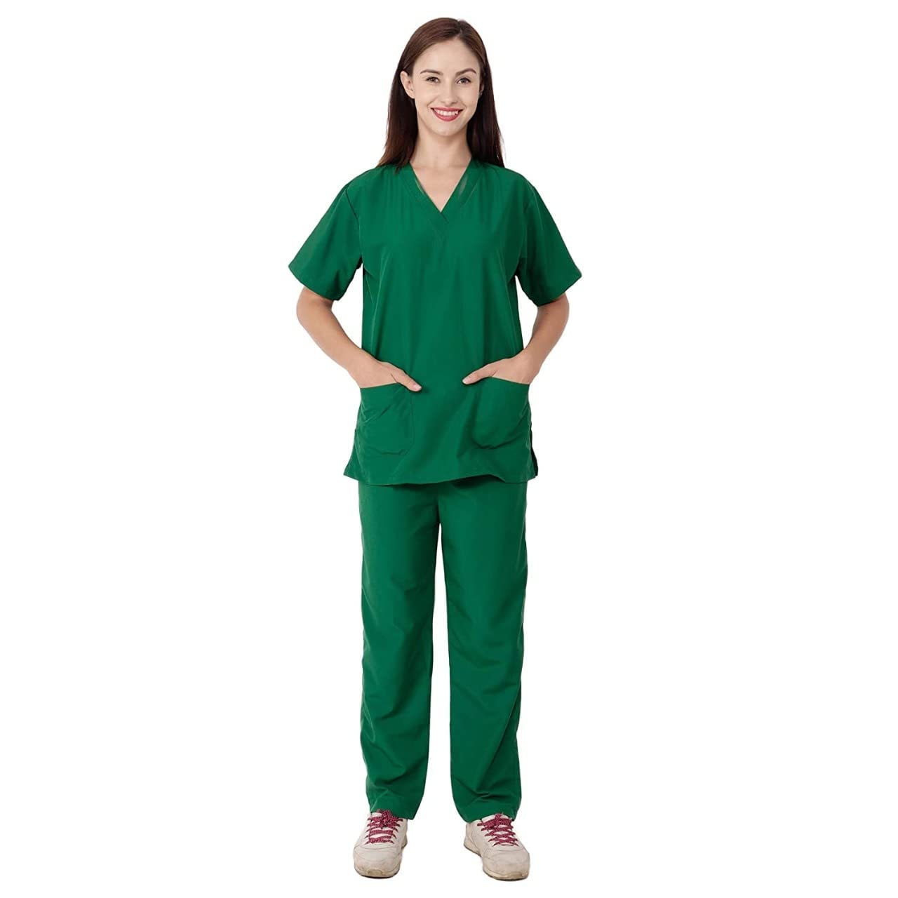 Fashtastic Womens Pink Color V Neck New Gen Scrub Suit | 5 Pockets Medical Scrub Top & Bottom, Half Sleeves, Uniform for Doctors, Nurses and Dentists (XX-Large, Green) (B0BTMP4XHB) Amazon Price History, Amazon Price Tracker