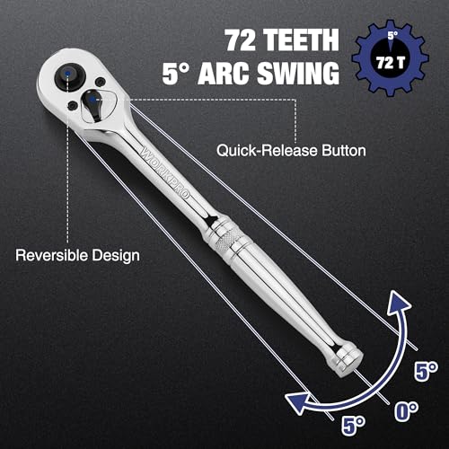 Image of WORKPRO 3-Piece Ratchet Set, 1 /4 inch, 3 /8 inch, 1 /2 inch Drive, 72-Tooth | Quick Release Reversible, 5 Degree Swing, Chrome Alloy Made, Full Polished