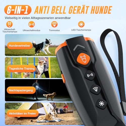 HZK Antibell für Hunde, Ultrasonic Anti-Bell-Gerät, 4 Modi zum Hunde-Bellen Stoppen, 15 M Reichweite, Wiederaufladbar & Sicher, Effektiv für Kleine, Mittlere und Große Hunde