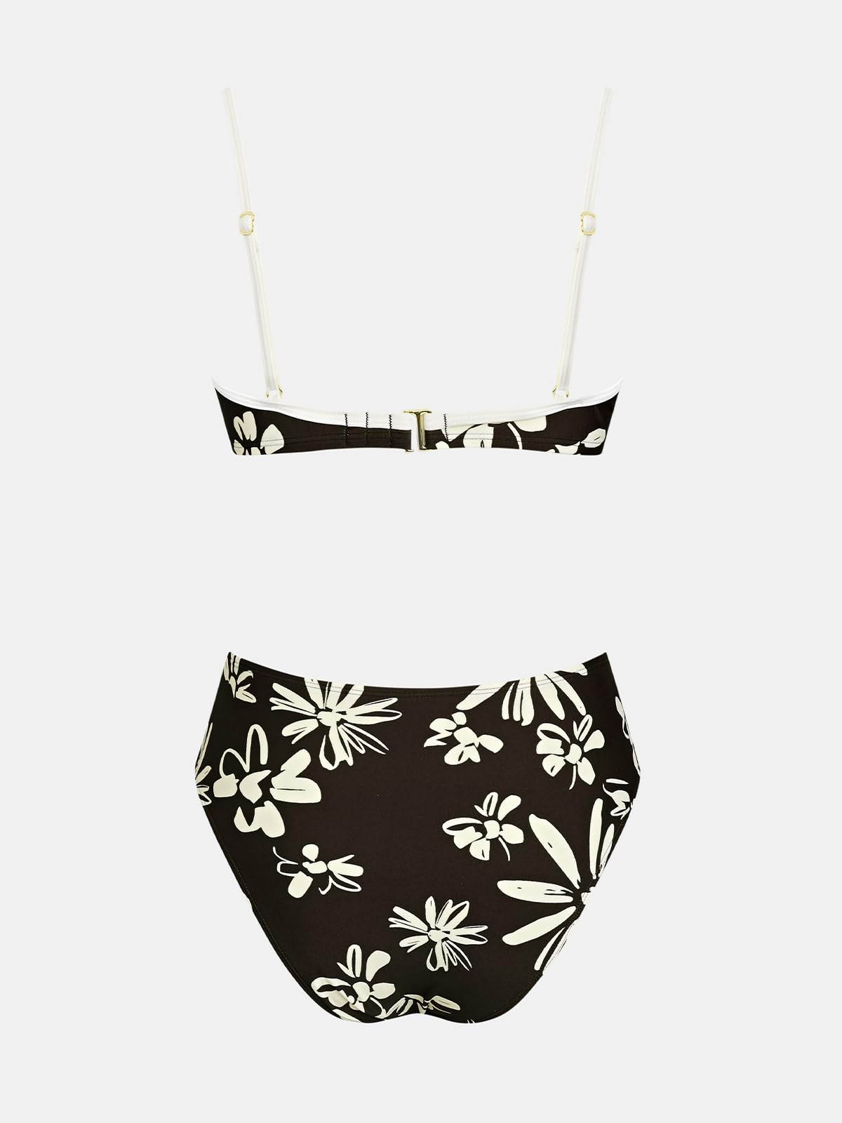CUPSHE Maillot de bain deux pièces taille haute gainant pour femme - Col rond - Couleurs contrastées