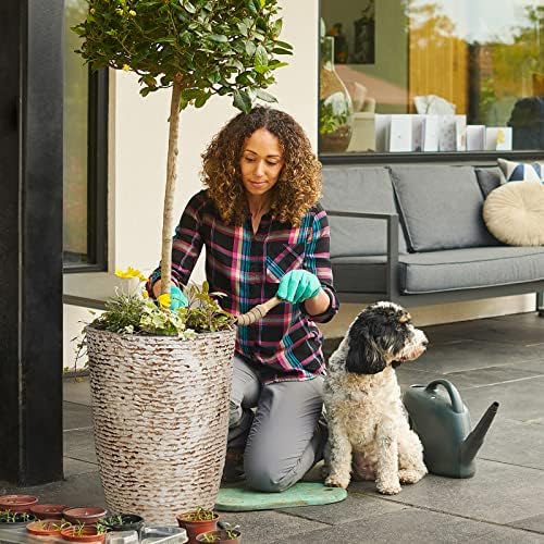 Worth 9 Gallon Tall Round Planters Set of 2-14" Dia x 21" H Stone Finish Flower Pots Indoor Decorative Container Garden Patio Unbreakable Beige - Image 7