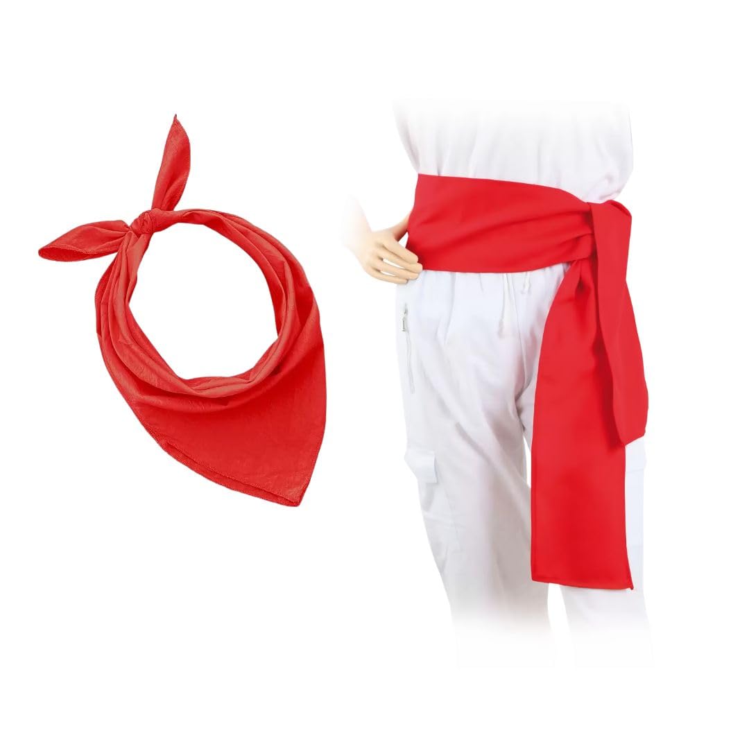 Kit Festivo Tradicional Español, Pañuelo y Fajín Rojo, Talla Única, Algodón/Poliéster, 2 Piezas, San Fermín