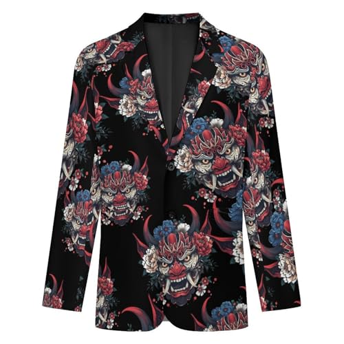 Japanese Demon Mask Men's Suits Dress Business Formal Suit Print Jackets Coat for Wedding Party4