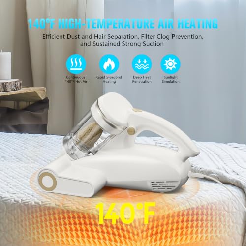 Image of Bed Vacuum Cleaner Mattress Vacuum Cleaner,16Kpa Powerful Handheld Vacuums with UV-C Light & Double Dust Cup & High Heating & Ultrasonic & HEPA Filter for Bed Sofa(Corded,Grey White)