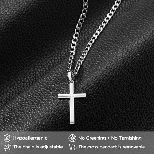 Image of SWEETV 18K Gold Cross Necklace for Men, 925 Sterling Silver Cross Pendant