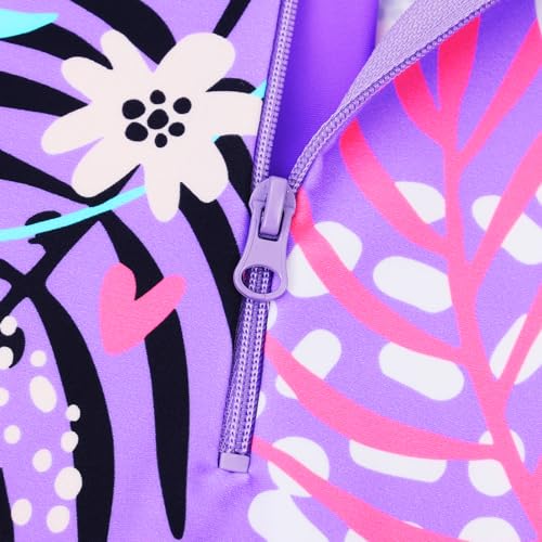 Image of TFJH E Short Sleeve Girls Swimsuits UV 50+ One Pieces Zipper 2-14Y | From beach vacations and pool parties to cruises and water parks, this colorful floral swimsuit is her summer favorite