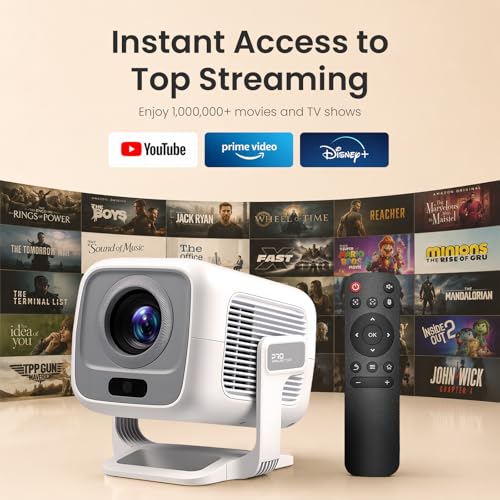 Image of Smart Mini Projector with Android 11, WiFi 6 and Bluetooth 5.4, Native 1080P Full HD, Auto Focus, Auto Keystone Correction, Portable Home Theater for Movies, Streaming and Gaming