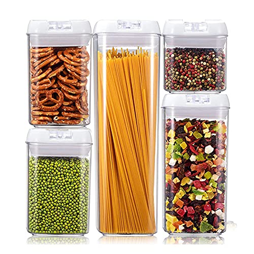 Airtight Food Storage Containers â€“ 5-Piece Set Storage Containers with Lids â€“ Kitchen Organization and Storage Containers for Pasta, Flour, Cereal, Fruits â€“ Pantry Containers with Labels